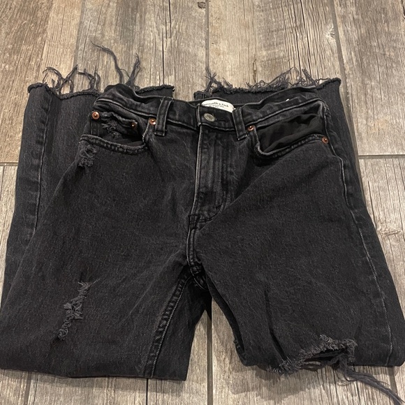 Abercrombie & Fitch Charcoal Frayed Denim Shorts - Picture 1 of 4